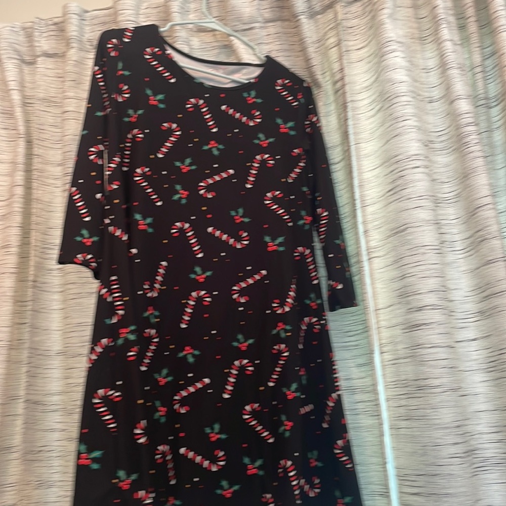 City Streets Black Holiday Candy Cane Dress Size M Cute For Work @ Christmas